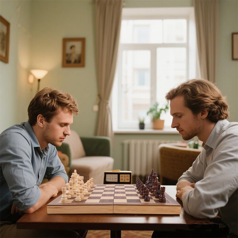Wooden Chess Set with Folding Board