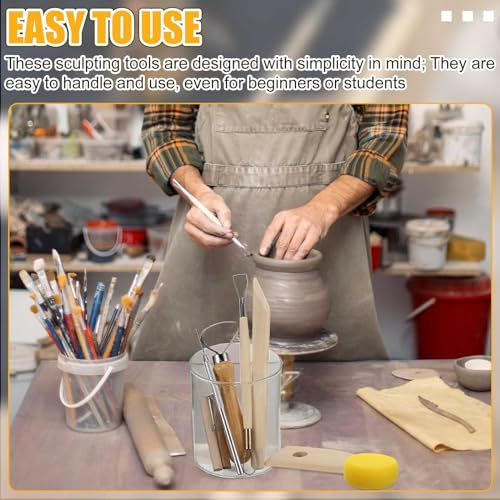 40 Pcs Pottery Clay Tools Kit Sculpting Clay Tool Includes Cutting Modeling Trimming with Wooden Handles Carving Kit for Beginners Carving Shaping