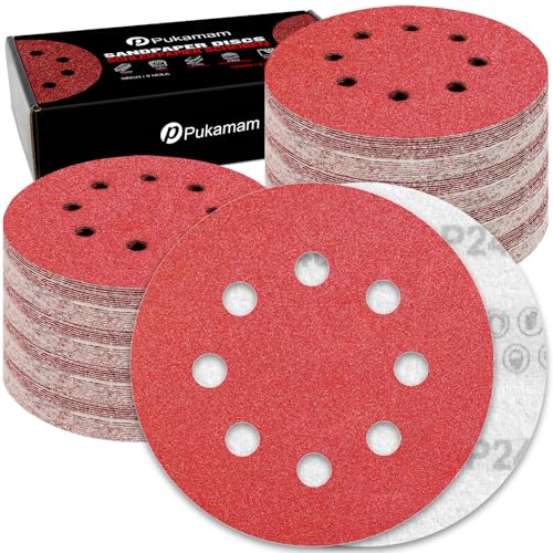 120 Pcs 5 inch Sanding Discs 240 Grit 8 Hole Hook and Loop Round Sandpaper for Random Orbital Sander (120 Count)