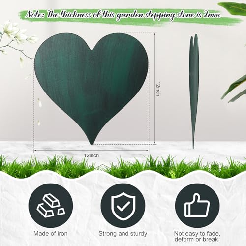 3 Pcs Heart Garden Stepping Stones Brown Cast Iron Stepping Stones Rustic Style Outdoor Stones for Garden Walkway Outside Decorative Decor (3 Count)