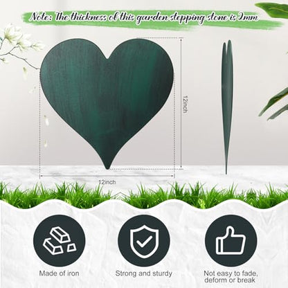 3 Pcs Heart Garden Stepping Stones Brown Cast Iron Stepping Stones Rustic Style Outdoor Stones for Garden Walkway Outside Decorative Decor (3 Count)