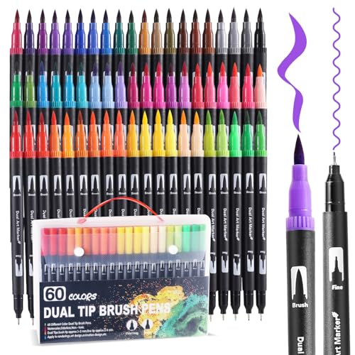 60 Colors Dual Tip Watercolor Markers Pens for School Supplies (60 Count)