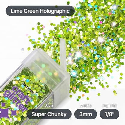 Craft Glitter Shaker Lime Green Holographic 110g Super Chunky (3.9 Ounce)