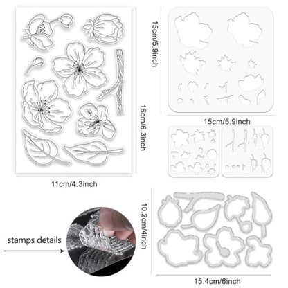 Realistic Peach Blossom Layering Stencils Set for Card Making
