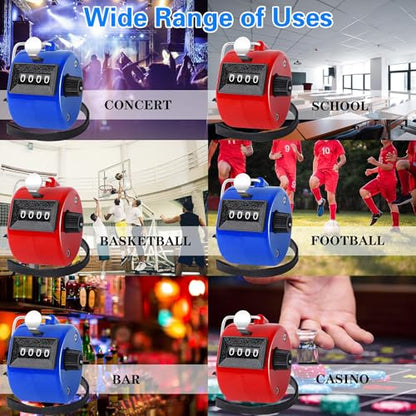 2 Pack Hand Tally Clicker Counter 4 Digit for Sport Red Blue