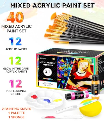 40 PCS Classic & Glow in the Dark Acrylic Paint Set