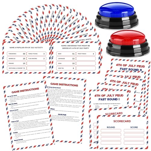 4th of July Friendly Feud Game with 2 Answer Buzzers for Patriotic (30 Count)