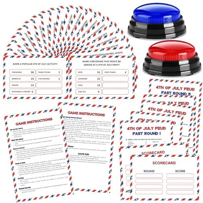 4th of July Friendly Feud Game with 2 Answer Buzzers for Patriotic (30 Count)