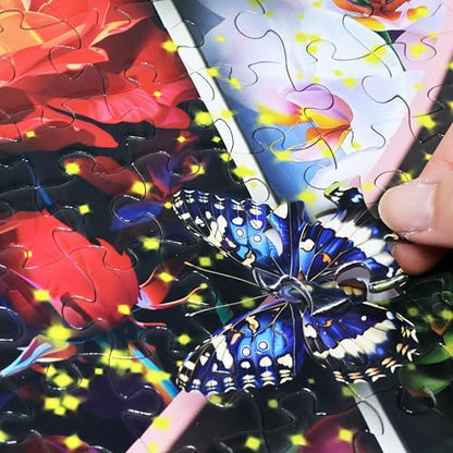 Colorful Flowers Succulents & Butterflies 500 Pieces Very Large Pieces Jigsaw Puzzle for 13+ Adults & Seniors. Beautiful Vibrant Heart Valentine's Day Illustration 26.8” X 18.9”
