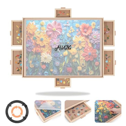 1500 Pieces Rotating Puzzle Board with 6 Drawers and Cover (1500 Count)