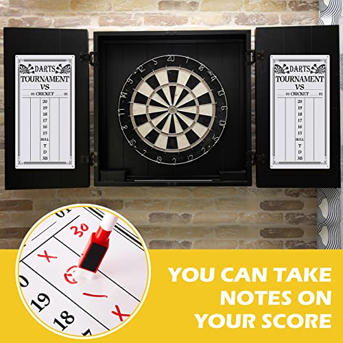 2 Pieces Dart Scoreboard Dry Erase Scoreboard Dart Score Keeper Dart Accessories with 4 Dry Erase Markers for Cricket and 01 Dart Games