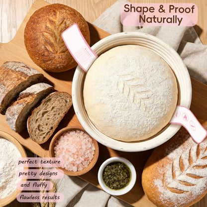 Pink Sourdough Starter Kit with Banneton Bread Proofing Basket and Jar (2 Count)