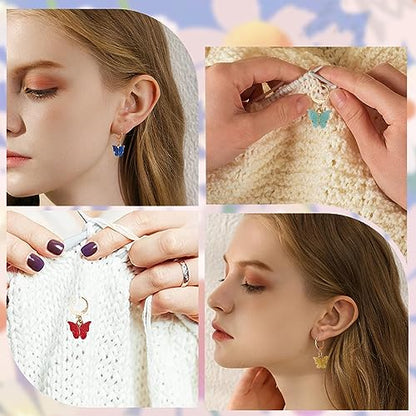 1 Box 16Pcs 8 Colors Knitting Crochet Markers Knitting Markers Charms Spring Butterfly Crochet Leverback Charms for Weaving Sewing Needleworks Women Adults DIY Supplies (16 Count)