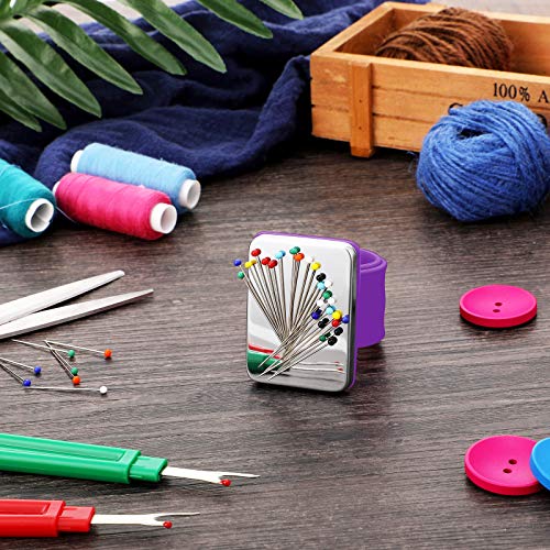 Magnetic Wrist Sewing Pincushion Wrist Magnetic Pin Holder Wristband Pin Cushion Holder with 3 Pieces Stainless Steel Pintail Comb Rat Tail Comb for Hair Clips Sewing