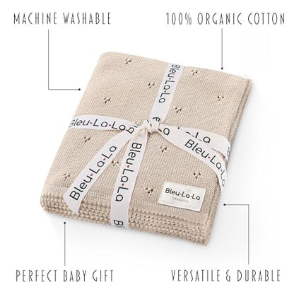 100% Luxury Organic Cotton Pointelle Knit Baby Quilt Blanket