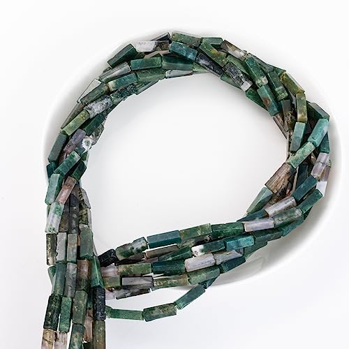 Natural Moss Agate Rectangle Tube Beads 4x13mm 38cm (28 Count)