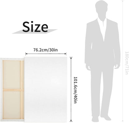 Large Canvas for Painting, 2 Pack 30x40 White Pre Stretched Canvases Fivefold Primed 100% Cotton Big Blank Canvas Boards Art Supplies for Acrylic Pouring, Oil Watercolor Painting & Wet Art Media
