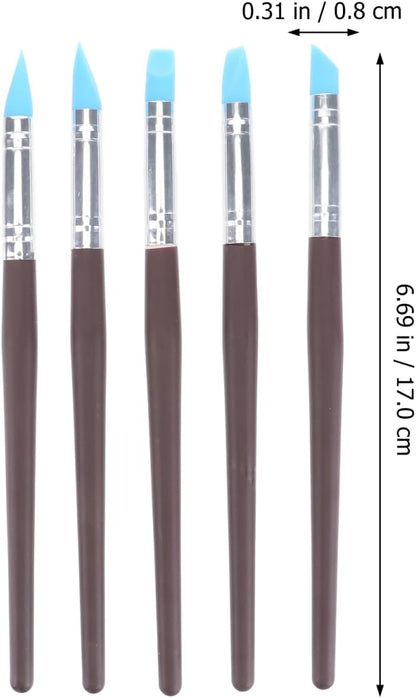 BESTonZON 5pcs Artist Paint Brush Set Silicon Brushes for Painting Masking Fluid Clay Molding, Silicone Sculpting Tools Clay Carving Tools Paint Color Silicone Brush Matching Tool for DIY Handicraft