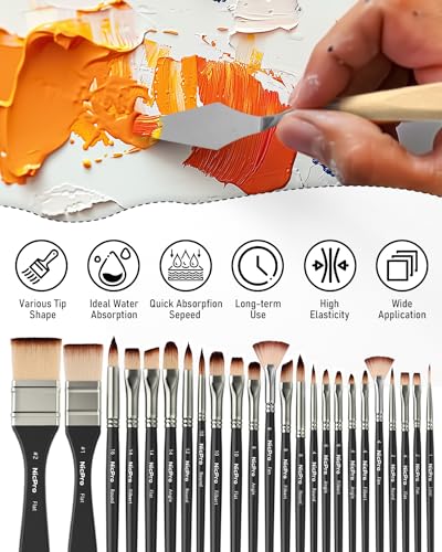 26pcs Professional Paint Brush Set with Palette Knife & Canvas Roll (26 Count)