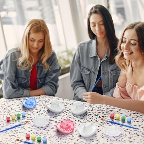 6 Set Cowboy Hat Ceramics to Paint Ready to Paint Your Own Ceramic Cowgirl Hat DIY Unpainted Plaster Paintable Kit Craft with Brush Palette for Adult Western Table Centerpieces Decorations (6 Count)