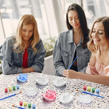 6 Set Cowboy Hat Ceramics to Paint Ready to Paint Your Own Ceramic Cowgirl Hat DIY Unpainted Plaster Paintable Kit Craft with Brush Palette for Adult Western Table Centerpieces Decorations (6 Count)