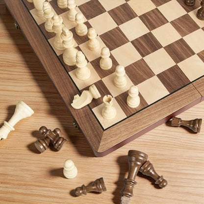 17" Magnetic Wooden Chess Set for Adults Kids