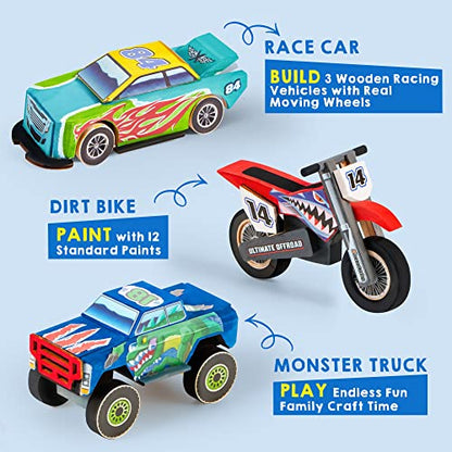 Kids Craft Kit Build & Paint Your Own Wooden Race Car Art & Craft Kit DIY Toy Make Your Own Car Truck Toy Construct and Paint Kit