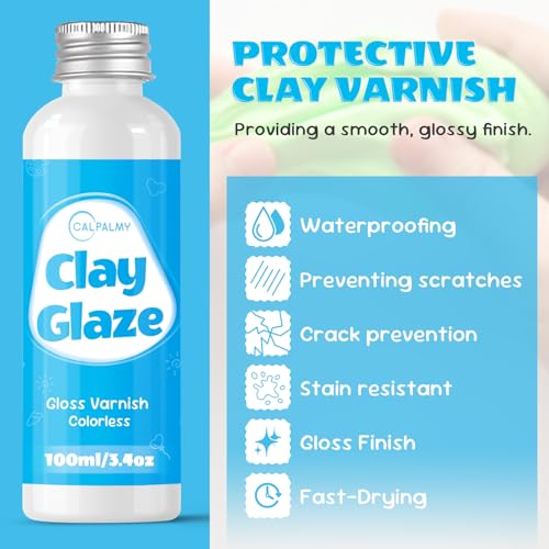 2-Pack) 100ml Gloss Glaze Varnish Kit for Air Dry Clay Sealer, Waterproof, Gloss Finish - Prevent Cracking and Scratches for Clay, Pottery, Ceramics, Acrylic Paint (2 Count)