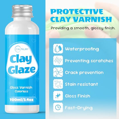 2-Pack) 100ml Gloss Glaze Varnish Kit for Air Dry Clay Sealer, Waterproof, Gloss Finish - Prevent Cracking and Scratches for Clay, Pottery, Ceramics, Acrylic Paint (2 Count)