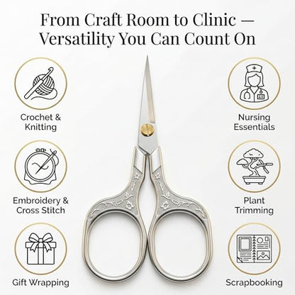 Silver Stainless Steel Scissors with Leather Cover