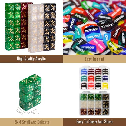 108PCS MTG Keyword Tokens & 12mm MTG Life Counter Dice Set for Magic Card