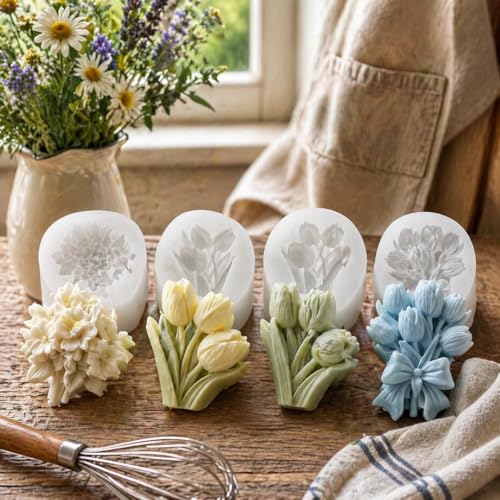 4PCS 3D Flower Bouquet Silicone Molds for Soap