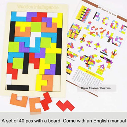 2 Pack Wooden Russian Blocks Puzzle + Hexagon Puzzles for Kids & Adults (2 Count)