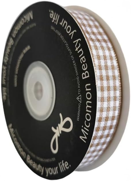 Micomon Khaki and White Woven Edge Plaid Ribbon 100% Polyester Gingham Ribbon 25 Yards Each Roll (5/8"Khaki) - Crafty Corner