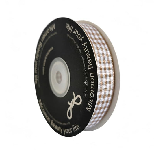 Khaki and White Woven Edge Plaid Ribbon 100% Polyester Gingham Ribbon 25 Yards Each Roll (75 Foot)