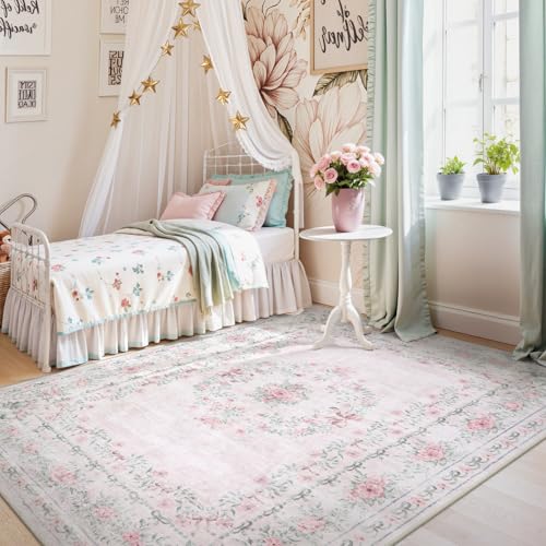 Floral Bow Pink Rug for Bedroom