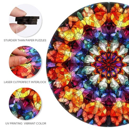 Wooden Puzzles for Adults 500 Pieces Diamond Mandala 16.5x16.5 in (500 Count)