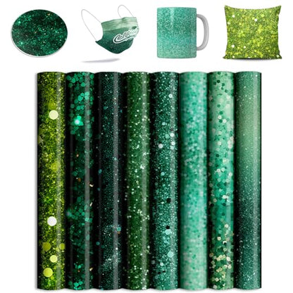 Green Glitter Sublimation Transfer Sheets for Heat Press Machine (8 Count)