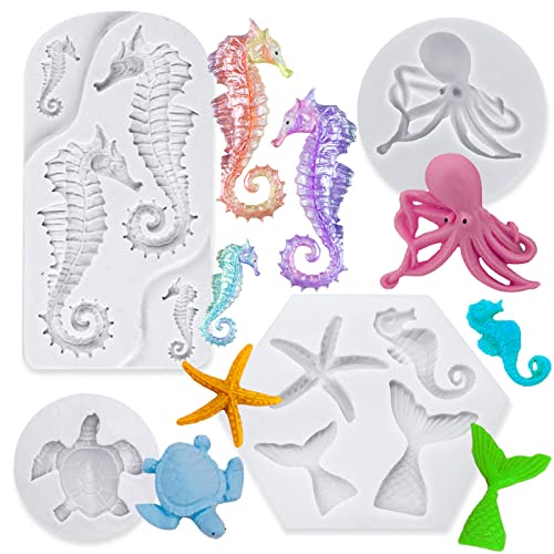 4 PCS Marine Theme Fondant Silicone Mold Hippocampus Turtle octopus Shape DIY Handmade Baking Tools