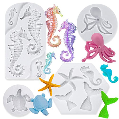 4 PCS Marine Theme Fondant Silicone Mold Hippocampus Turtle octopus Shape DIY Handmade Baking Tools