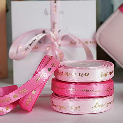 Pink Ribbon for Gift Wrapping Thank You Just for You Ribbon Mothers Day Gift Box Double Face Satin Assortment Thin Pink Satin Fabric (150 Foot)