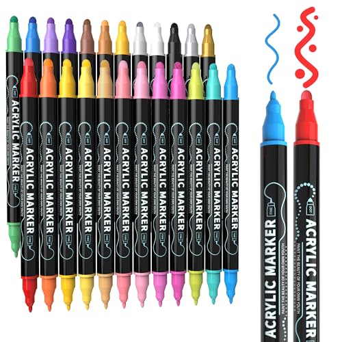24 Colors Precision Dual Tip Acrylic Paint Markers Pens (24 Count)