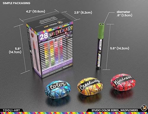 28 Wildflower Colors Acrylic Paint Pens Studio Color Series Markers Set 3mm Medium Tip (28 Count)