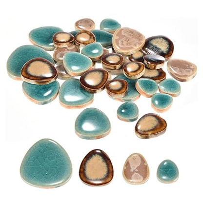 200g Ceramic Mosaic Tiles for Crafts Pebble Green and Coffee