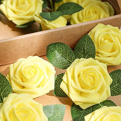 Yellow Rose 25pcs Real Looking Artificial Flowers w (25 Count)
