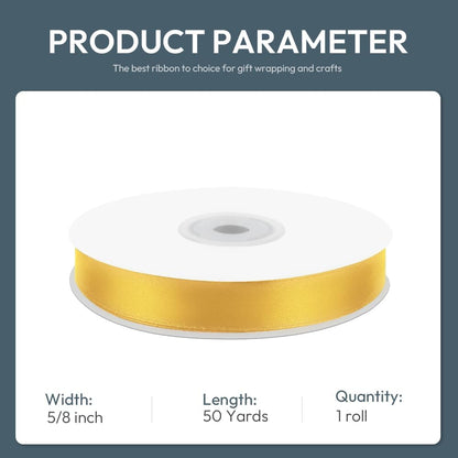 KMER LIFE 5/8" Wide x 50 Yards Yellow Single Faced Polyester Satin Ribbon, Yellow Satin Ribbon Perfect for Wedding Decor, Wreath, Crafts, Gift Wrapping & Other Projects (Yellow) - Crafty Corner