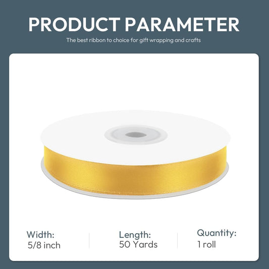 KMER LIFE 5/8" Wide x 50 Yards Yellow Single Faced Polyester Satin Ribbon, Yellow Satin Ribbon Perfect for Wedding Decor, Wreath, Crafts, Gift Wrapping & Other Projects (Yellow) - Crafty Corner
