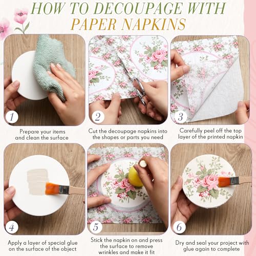 20 Pack Decoupage Napkins Floral Cocktail Decorative Paper Napkins (20 Count)