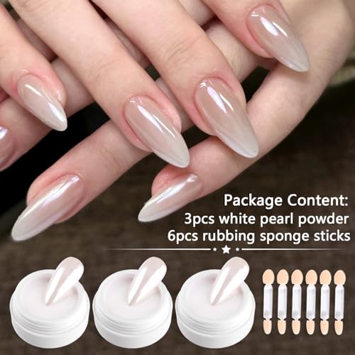3Pcs Moonlight White Pearl Chrome Nail Powder