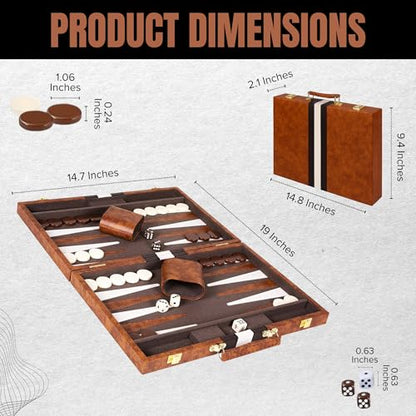 Premium Backgammon 15" Medium Brown